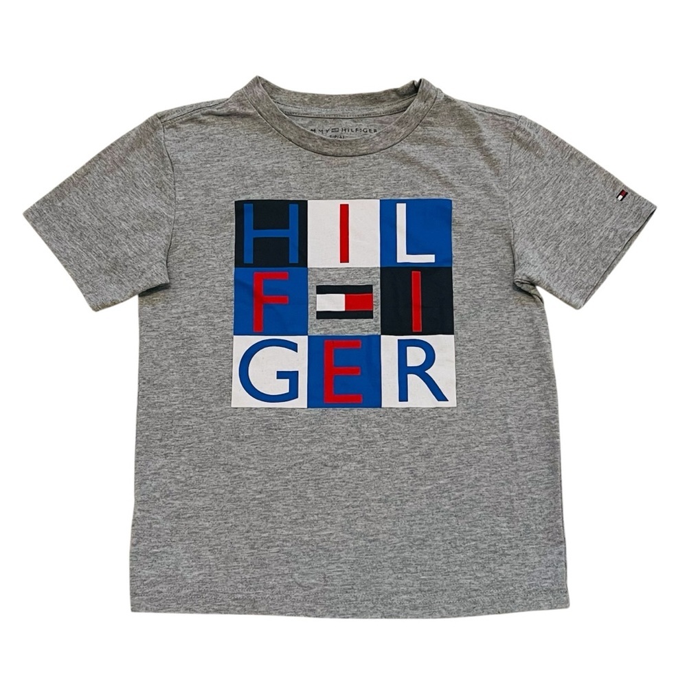 Tommy Hilfiger Gray and Blue Short Sleeve Tee